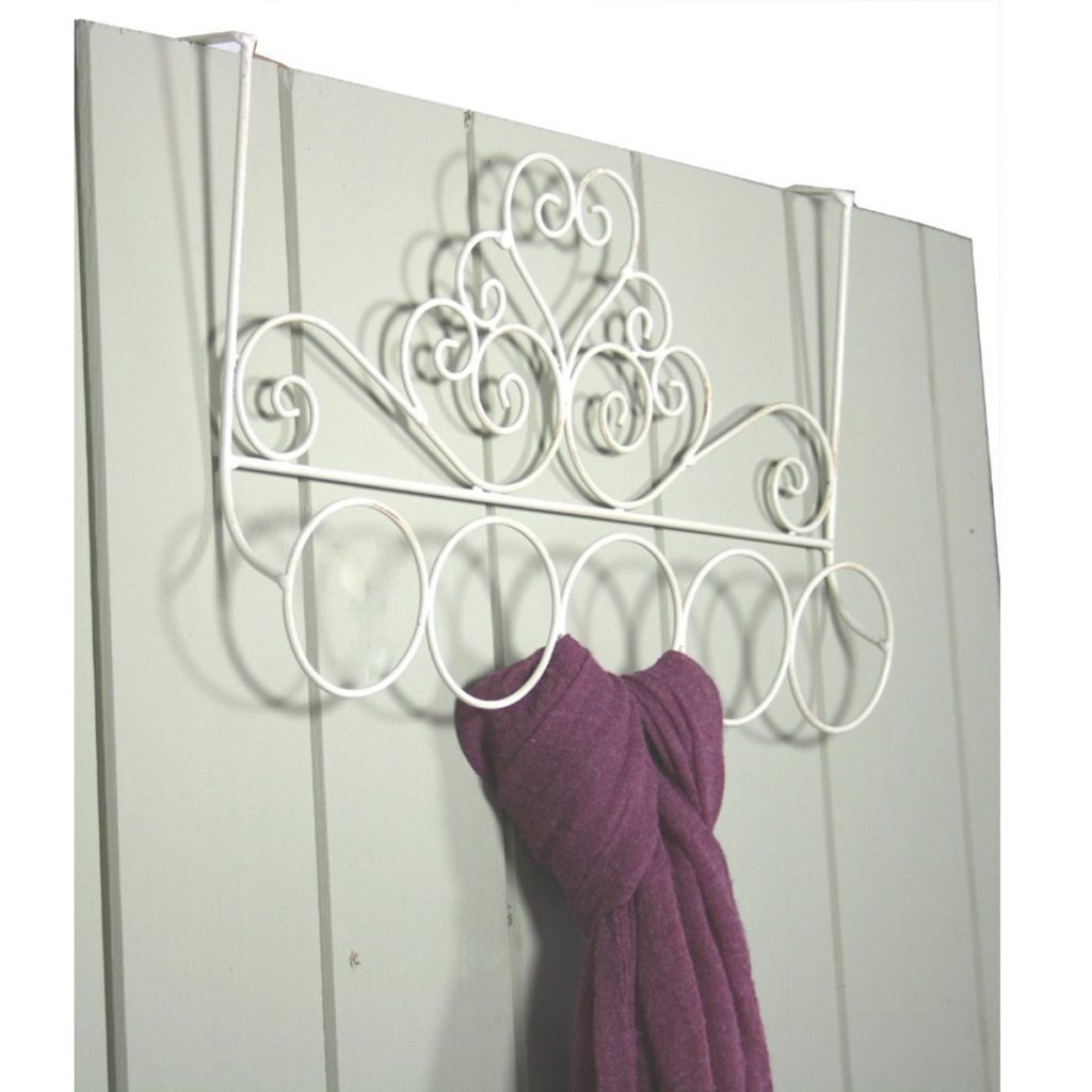 YF1054-1 Shabby Chic Cream Ivory Scroll Metal Over Door Scarf Hanger