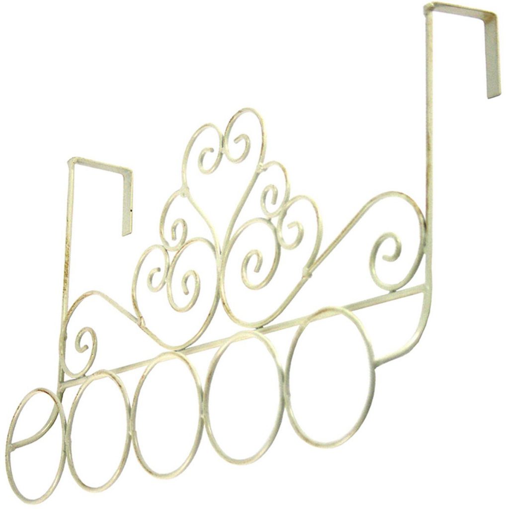 YF1054 Shabby Chic Cream Ivory Scroll Metal Over Door Scarf Hanger