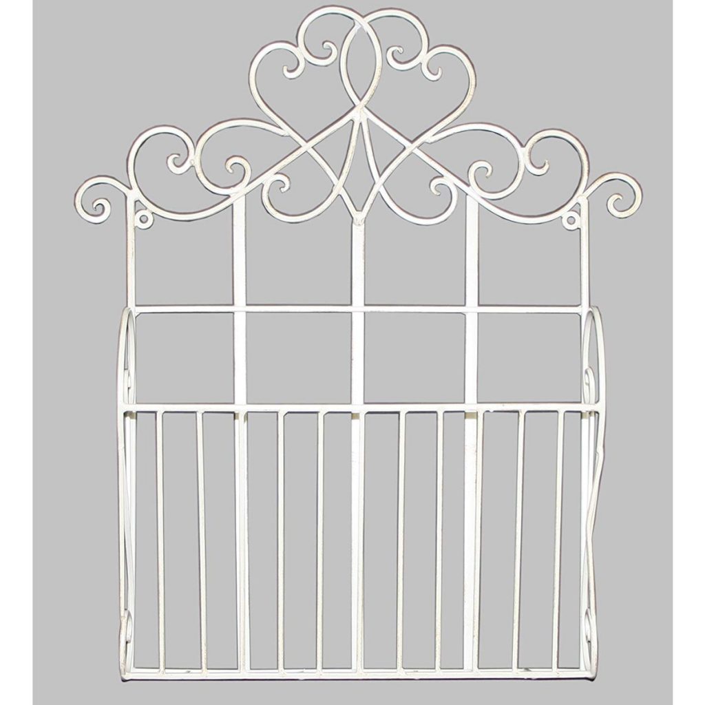 YF1063 Ornate Decorative Scroll Cream Metal Magazine Rack Holder