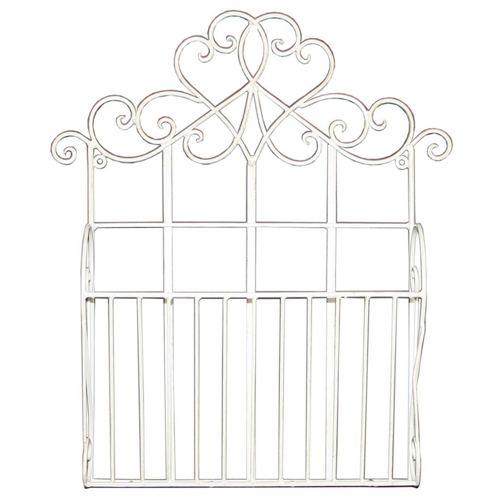 YF1063_1 Ornate Decorative Scroll Cream Metal Magazine Rack Holder