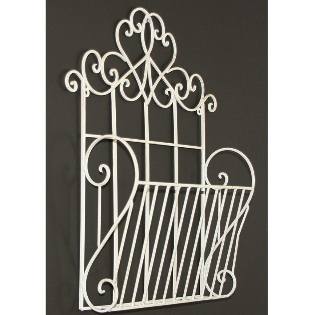 YF1063_2 Ornate Decorative Scroll Cream Metal Magazine Rack Holder