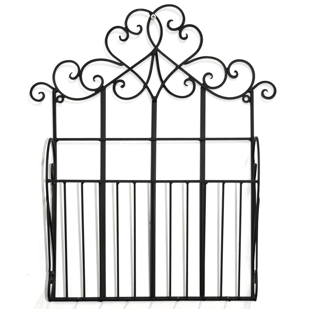 YF1065 Ornate Decorative Scroll Black Metal Magazine Rack Holder