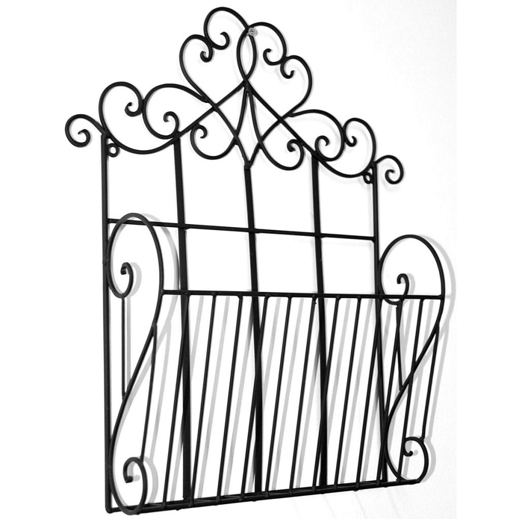 YF1065_2 Ornate Decorative Scroll Black Metal Magazine Rack Holder