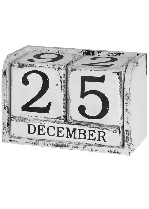 1130 Antique White Distressed Finish Perpetual Block Desk Calendar