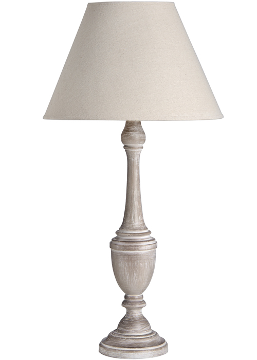 16279 Tall Light Brown Linen Shade Distressed Finish Wood Table Light Lamp