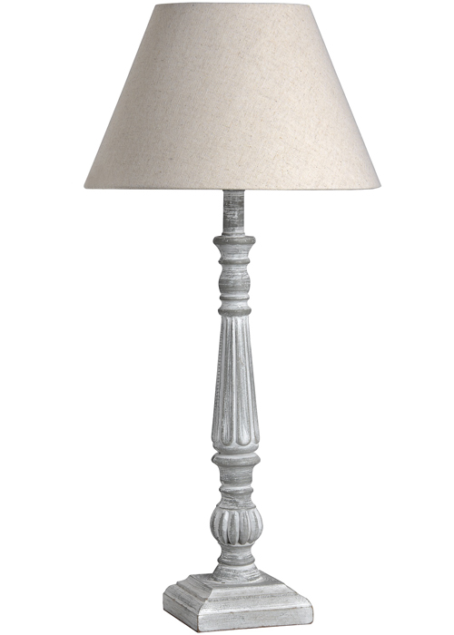 16281 a Shabby Chic Beige Light Grey Wood Linen Shade Table Light Lamp