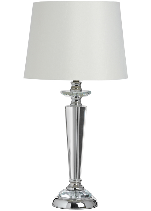 16871 Stunning Tall Polished Silver Metal Glass White Fabric Shade Table Light Lamp