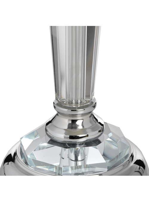 16871-a Stunning Tall Polished Silver Metal Glass White Fabric Shade Table Light Lamp
