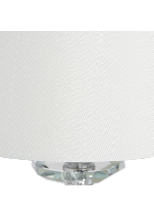 16871-b Stunning Tall Polished Silver Metal Glass White Fabric Shade Table Light Lamp