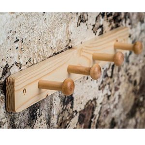 4_hook_wooden__Shaker Style Natural Pine Finish Wood Wooden Hat Coat Rail 4 Hooks