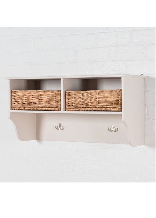 Country Style Old White 2 Basket Wooden Shelf Rack