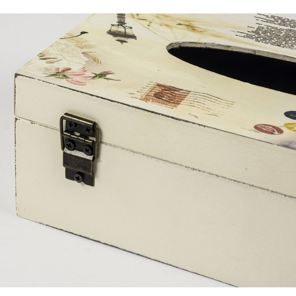 HFL069_6_Vintage Style Cream Ivory Pink Floral Rose Rectangle Tissue Box Holder Cover