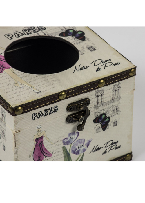 HFL070_2__Vintage French Style Paris Floral Butterfly Pink Square Tissue Box Holder Cover