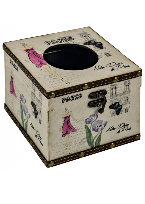 HFL070_Vintage French Style Paris Floral Butterfly Pink Square Tissue Box Holder Cover