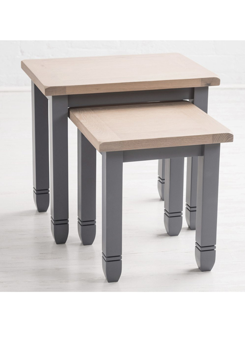 Hand Finished Painted Dove Grey Assembled Wooden Oak Pine Set 2 Sturdy Tables a