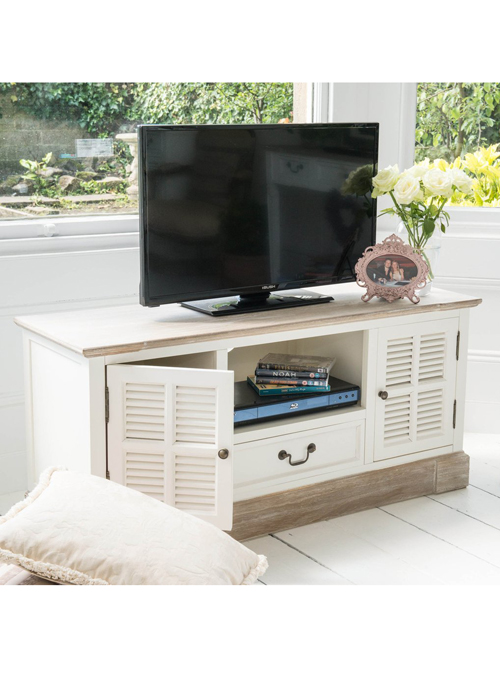 M000110sq_Sturdy New England Style White Wooden Assembled TV Television