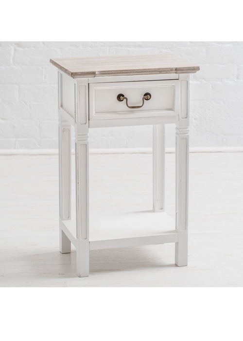 M000150_New England Style Distressed White Wooden Bedside Table