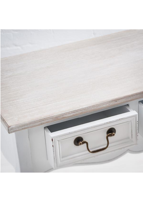 M000200 French Style White Hand Carved Heart Detail Wooden Hallway Drawer Console Table b