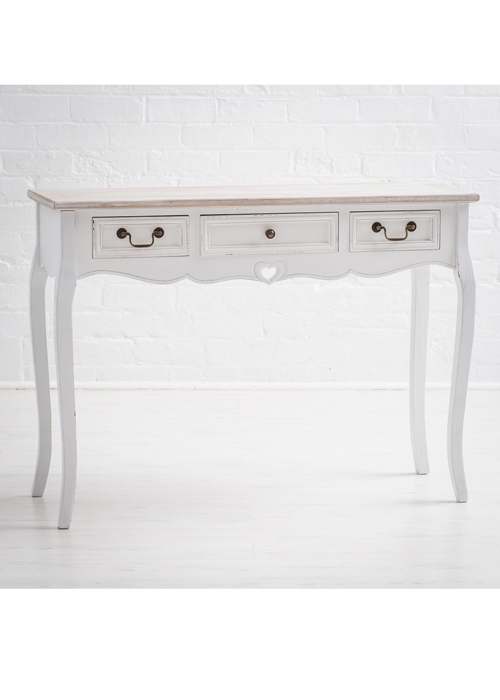 M000201 French Style White Hand Carved, French Country Console Table With Drawers