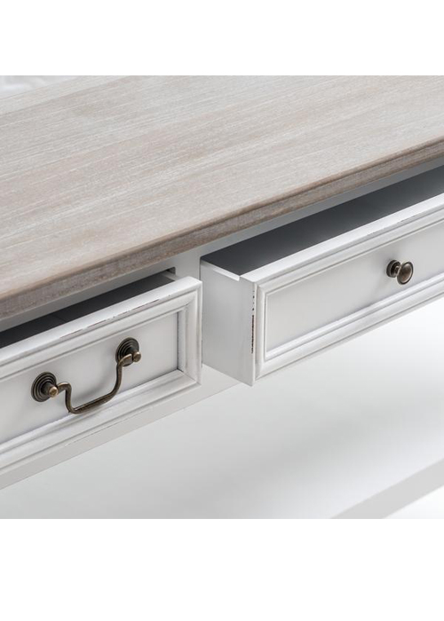 M000202 French Style White Hand Carved Heart Detail Wooden 3 Drawers Shelf Console Table c