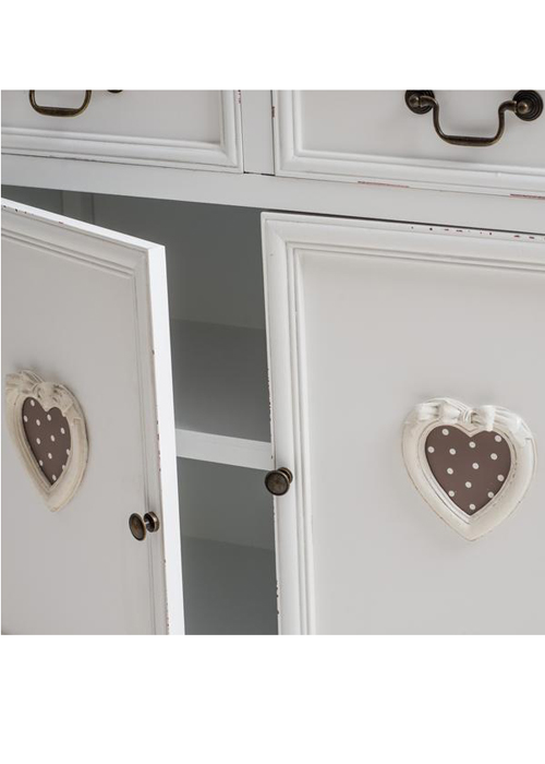 M000220 French Style Distressed White Heart Detail 2 Drawer Cupboard Cabinet Sideboard a