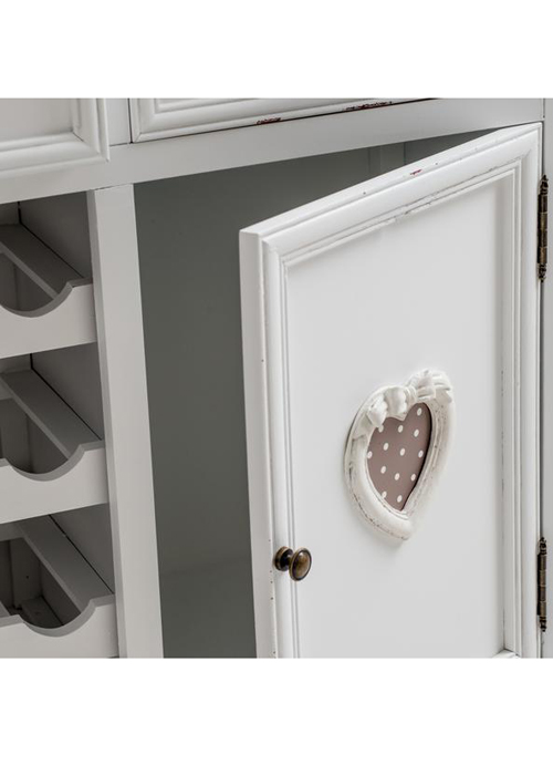 M000222 Sturdy French Style Heart White 16 Bottle Wine Rack Storage Drawer Unit Cabinet a