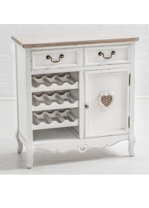 M000222 Sturdy French Style Heart White 16 Bottle Wine Rack Storage Drawer Unit Cabinet b