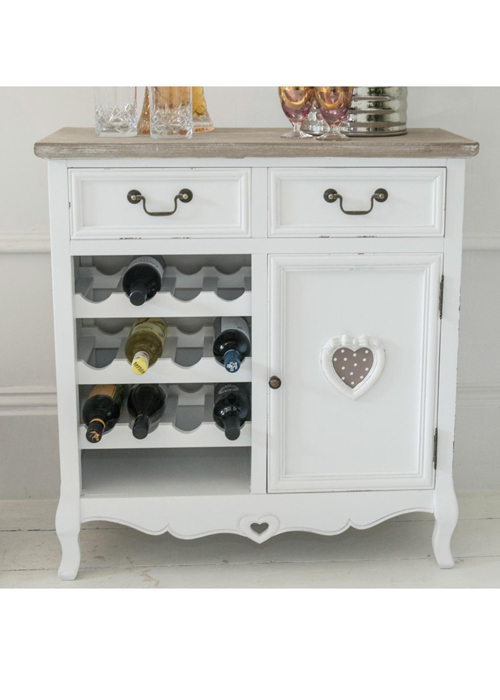 M000222 Sturdy French Style Heart White 16 Bottle Wine Rack Storage Drawer Unit Cabinet c