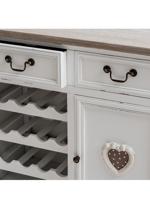 M000222 Sturdy French Style Heart White 16 Bottle Wine Rack Storage Drawer Unit Cabinet