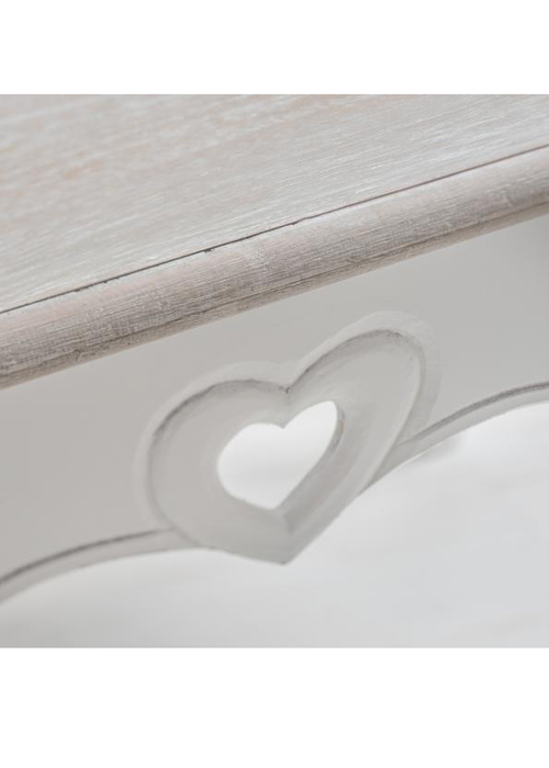 M000235 French Style Distressed White Hand Carved Heart Assembled Wooden Coffee Table b