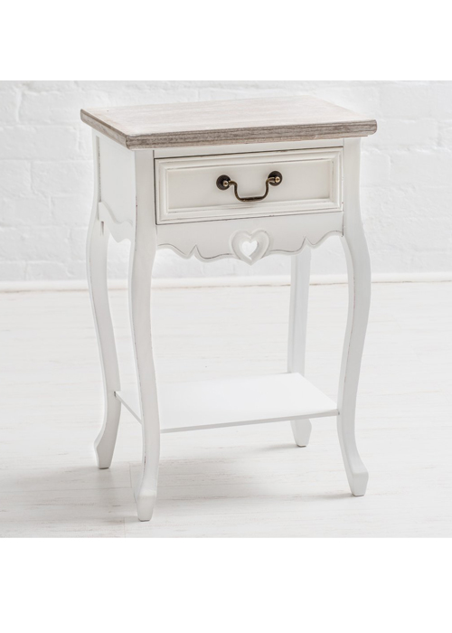 M000250 French Style White Hand Carved Heart Detail Wooden 1 Drawer Unit Bedside Table a