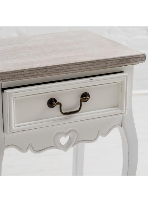 M000250 French Style White Hand Carved Heart Detail Wooden 1 Drawer Unit Bedside Table b