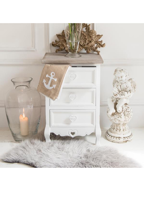 M000251 French Style White Hand Carved Heart 3 Drawers Unit Bedside Table a