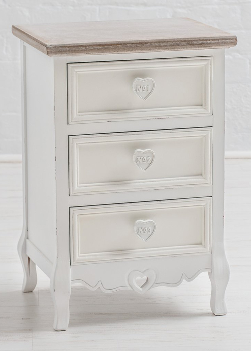 M000251 French Style White Hand Carved Heart 3 Drawers Unit Bedside Table b