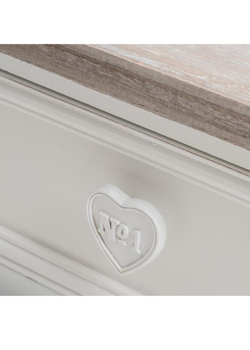 M000251 French Style White Hand Carved Heart 3 Drawers Unit Bedside Table c