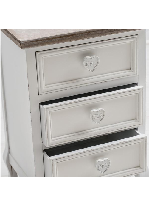 M000251 French Style White Hand Carved Heart 3 Drawers Unit Bedside Table