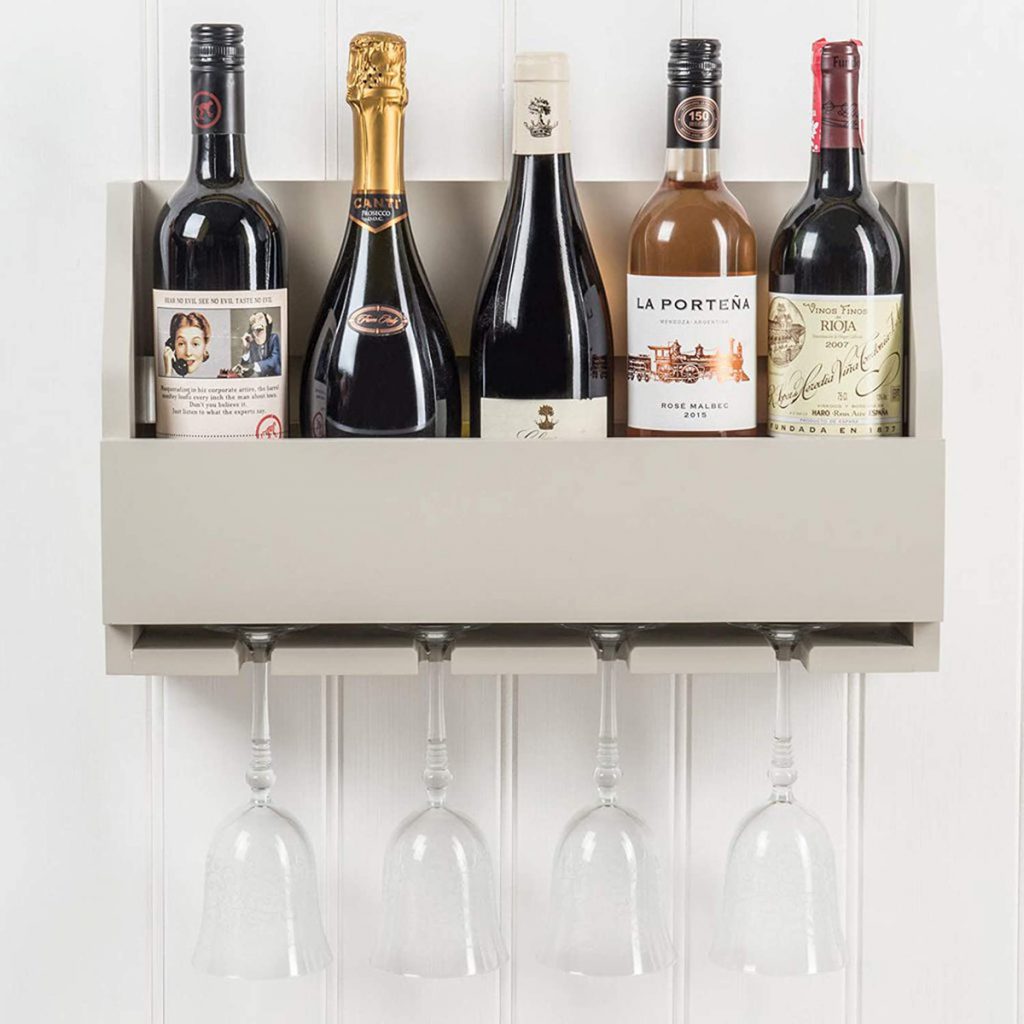 M900800_b_Painted Pale French Grey Sturdy 4 Glass Stem 5 Bottle Wine Rack
