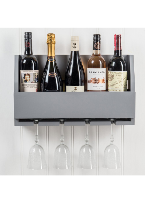 M900801_b_Painted Dove Grey Sturdy 4 Glass Stem 5 Bottle Wine Rack Interior Flair
