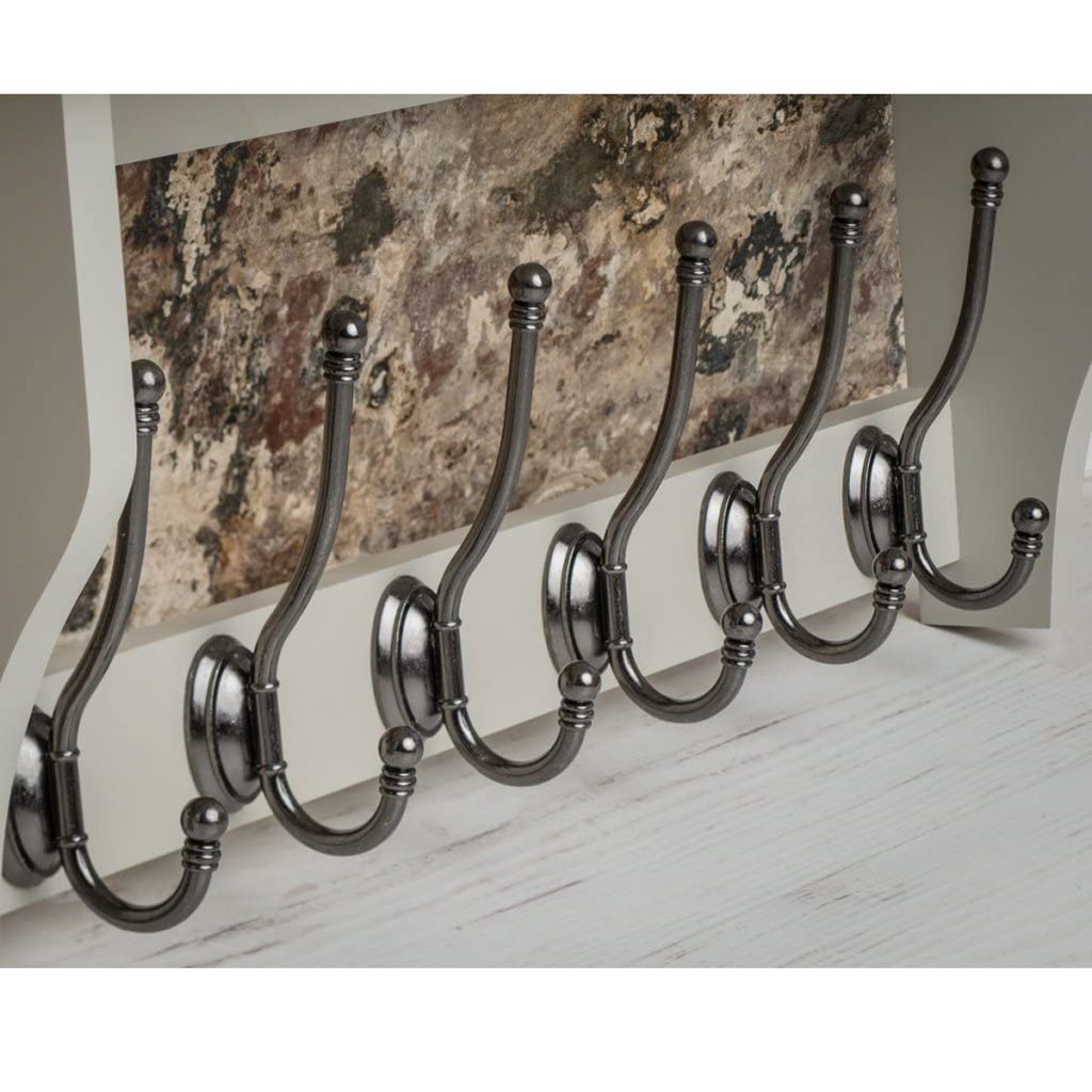 M900951_2_Painted Pale French Grey Shelf Coat Rack Pewter Metal 6 Double Hooks