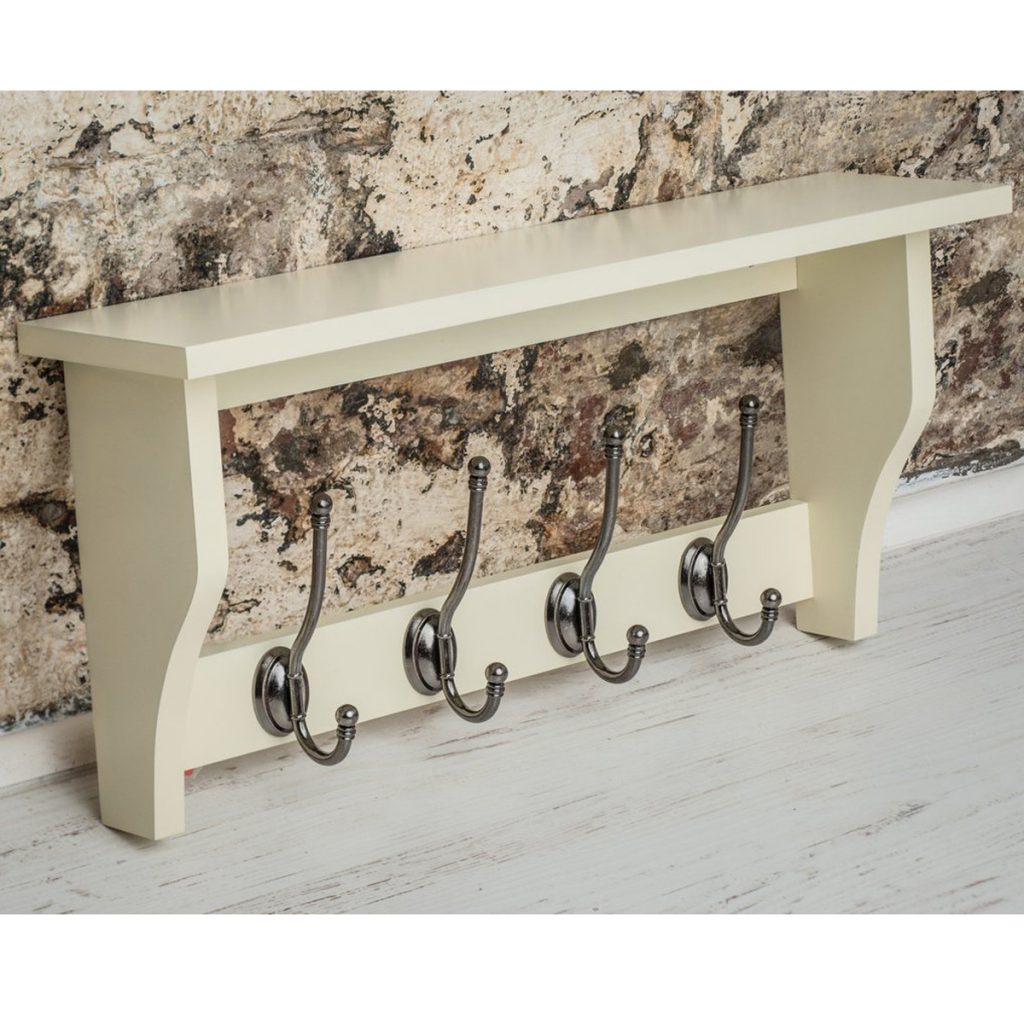 M900956_Painted Cotswold Stone Cream Coat Rack Pewter Metal 4 Hooks