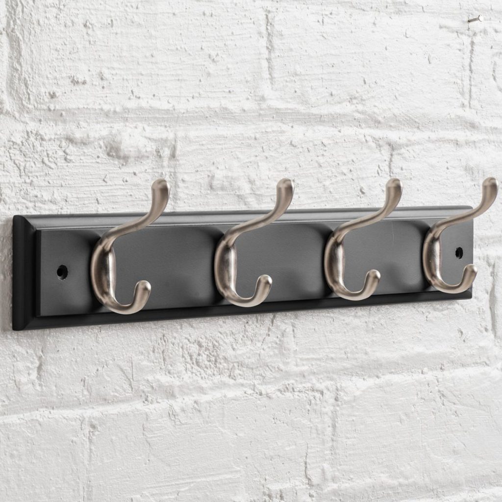 Pitch Black Heritage Painted Coat Rack Nickel Metal 4 Hooks