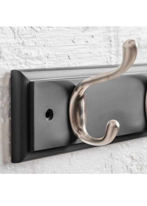 Pitch Black Heritage Painted Coat Rack Nickel Metal 4 Hooks b