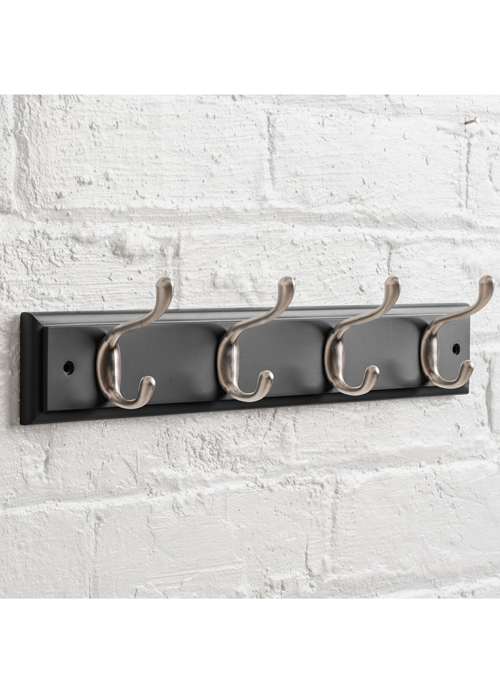 Pitch Black Heritage Painted Coat Rack Nickel Metal 4 Hooks