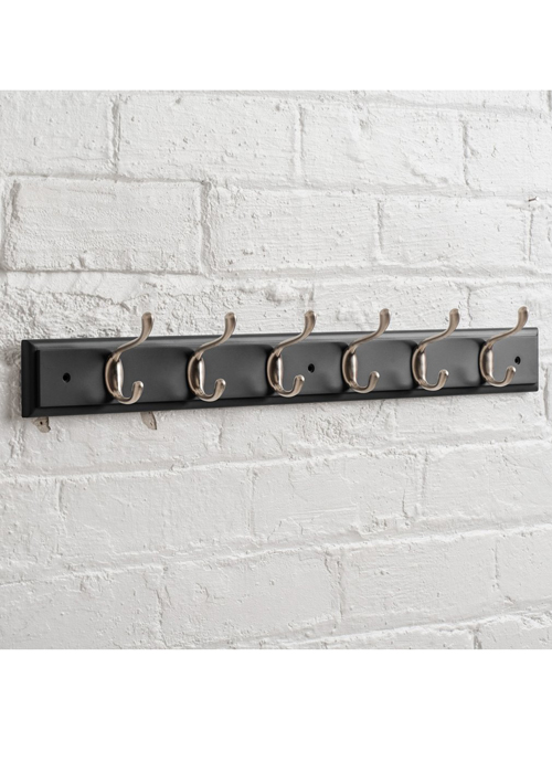 Pitch Black Heritage Painted Large Coat Rack Nickel Metal 6 Hooks