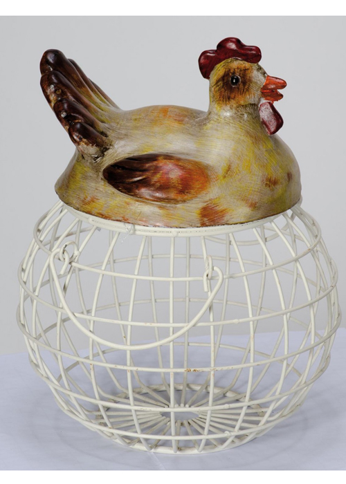 QOV005_3__Farmhouse Style Nesting Hen Chicken Lid Metal Wire Egg Basket Display Holder