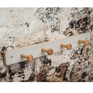 Shaker Style White Washed Pine Finish Wood Wooden Hat Coat Rail 4 Hooks