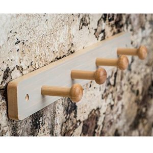 Shaker Style White Washed Pine Finish Wood Wooden Hat Coat Rail 4 Hooks a