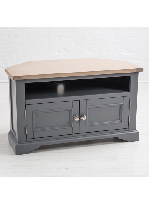 Sturdy Grey Wood Oak Brushed Nickel Handle Television Corner Stand Cabinet a