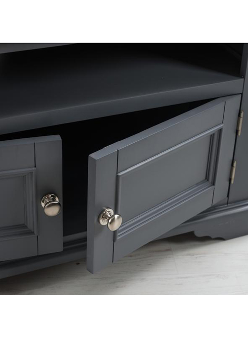 Sturdy Grey Wood Oak Brushed Nickel Handle Television Corner Stand Cabinet c