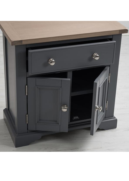 Sturdy Grey Wooden Oak Brushed Nickel Handle Drawer Petite Cabinet Sideboard a